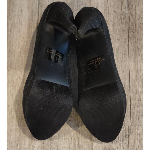 Silver Dew Wonder Glitter Black Round Toe Pump Size 10 - Picture 2 of 4